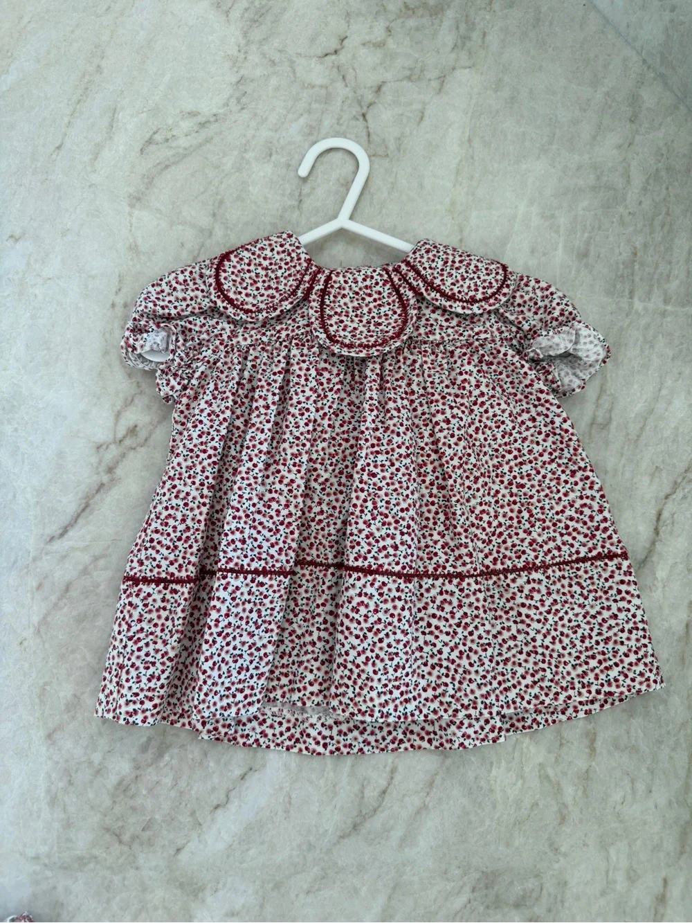 Red Floral Baby Dress with Scalloped Collar-Sophie & Lucas